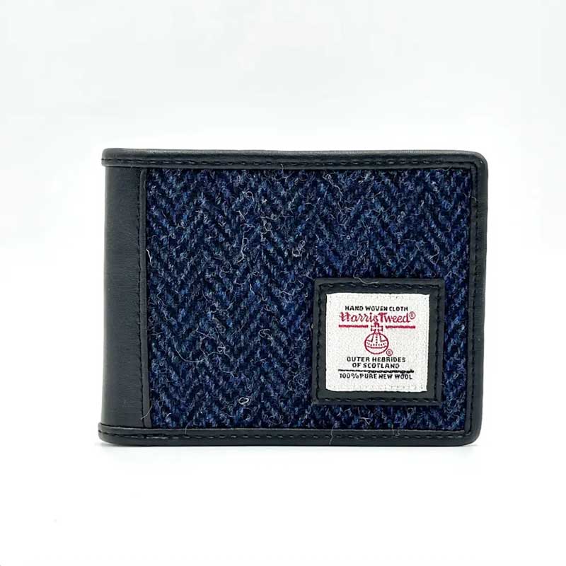 Harris Tweed Bifold Coin Wallet In Blue