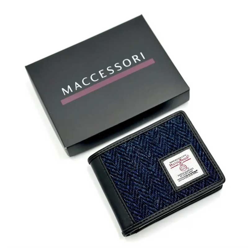 Harris Tweed Bifold Coin Wallet In Blue - Afbeelding 4