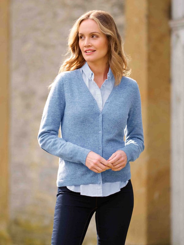 Merino Vest Mara The Cardigan Met Harris Tweed Details In Blue
