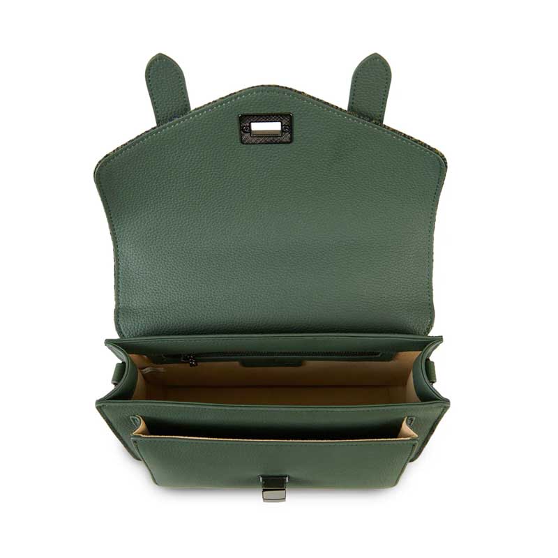 Harris Tweed Clutch, The Leather Medium Satchel, Islander, Dark Green Herringbone - Afbeelding 5