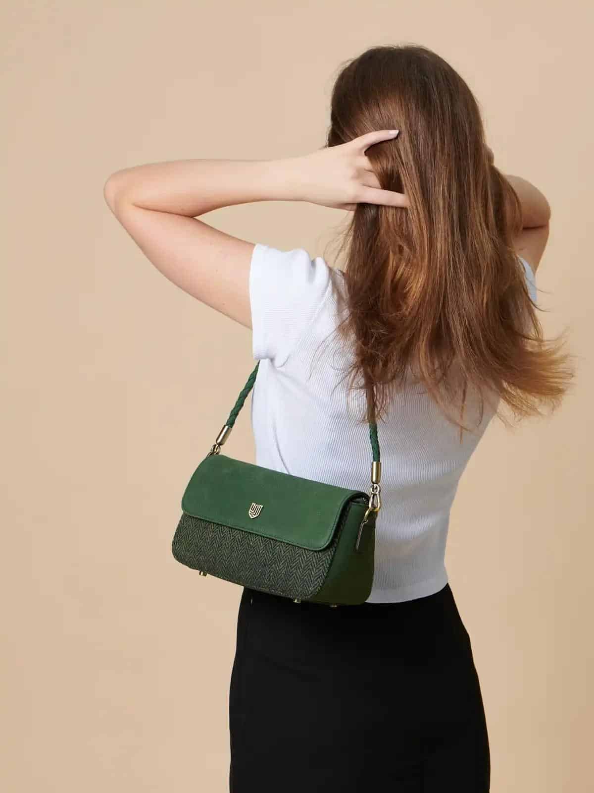 Harris Tweed Shoulder Bag, The Ellon, Islander, Dark Green Herringbone - Afbeelding 3