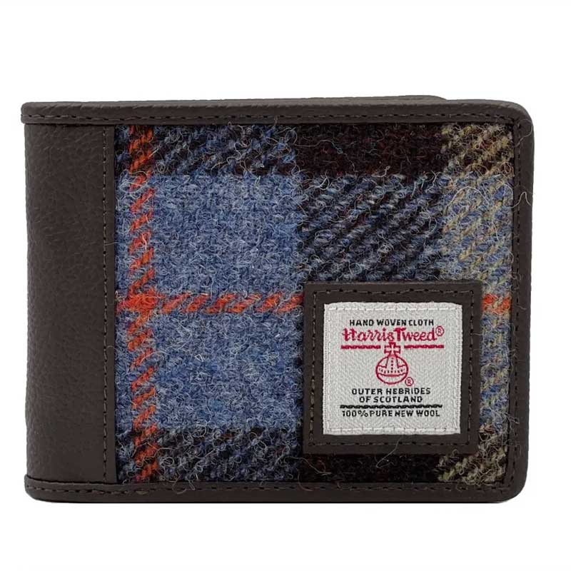 Harris Tweed Bifold Wallet In Blue Brown Check