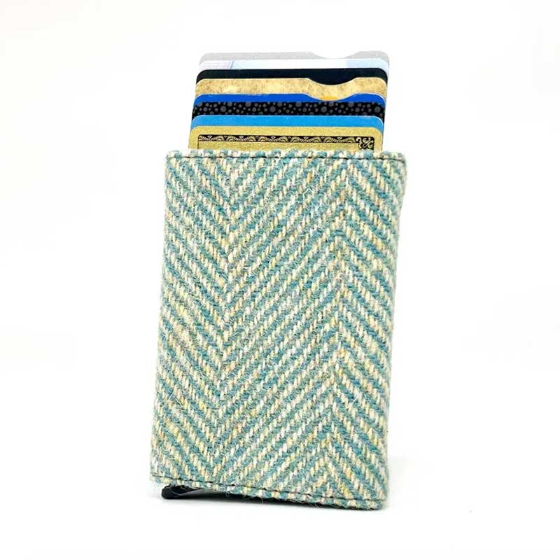 Harris Tweed Pop Up Card Holder In Turquoise Herringbone - Afbeelding 2