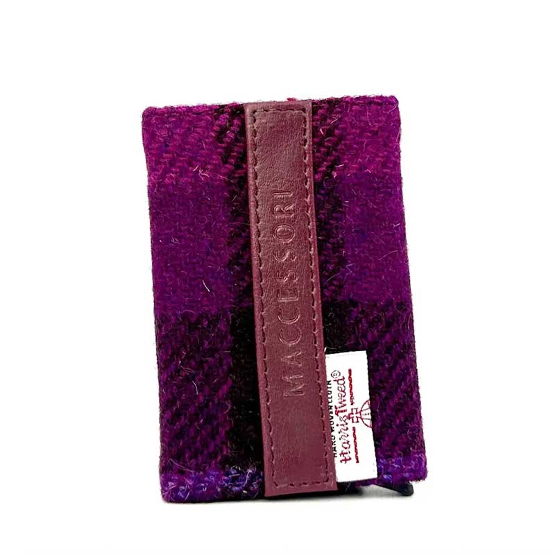 Harris Tweed Pop Up Card Holder In Purple Check - Afbeelding 5
