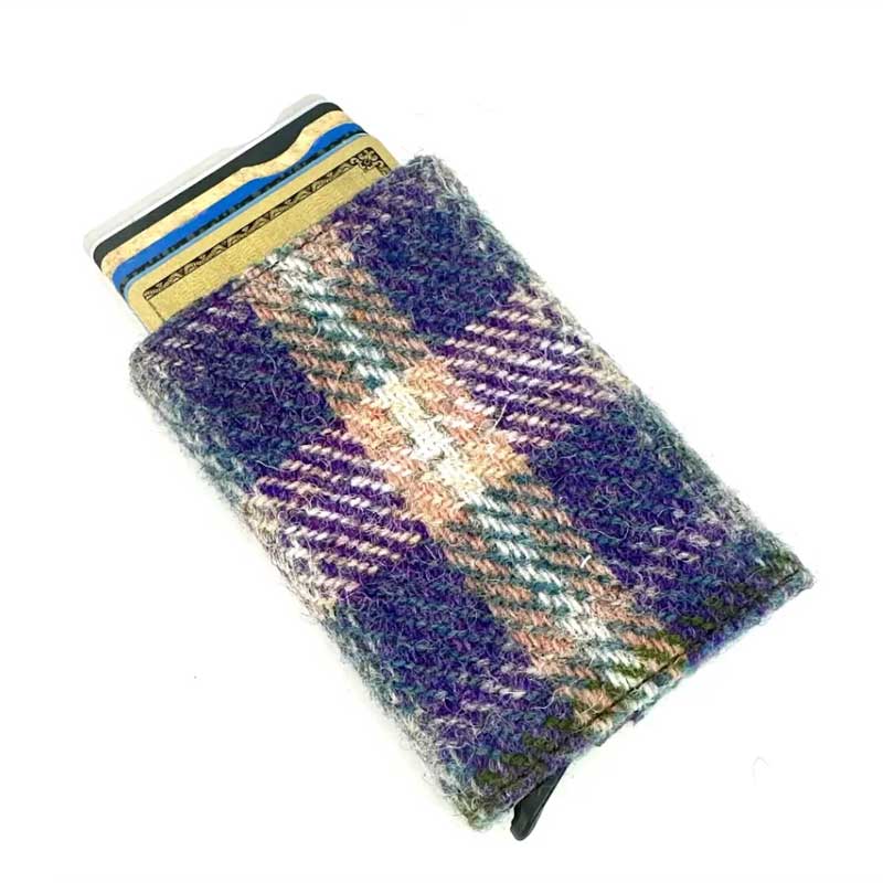 Harris Tweed Pop Up Card Holder In Green/Purple Plaid