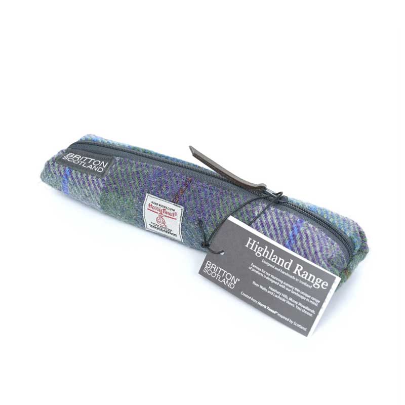 Harris Tweed Highland Range Slim Pencil Case Blue Green Plaid - Afbeelding 2