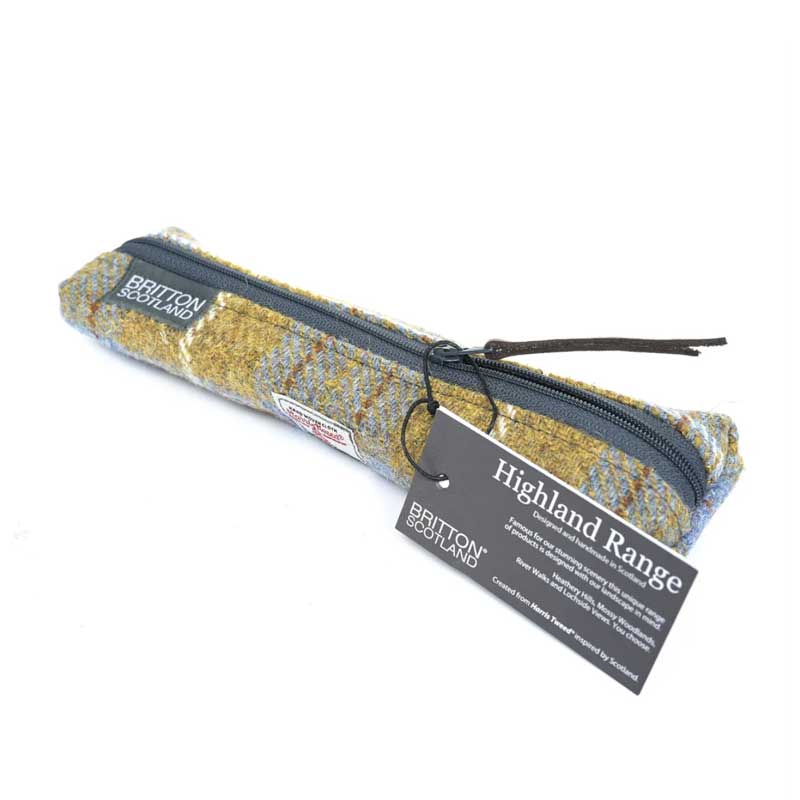 Harris Tweed Highland Range Slim Pencil Case Mustard Plaid - Afbeelding 2