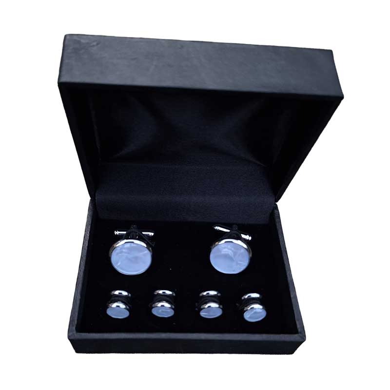 Knopen Set Wit Parelmoer, Rond Met Zilverkleurig Randje - Afbeelding 2