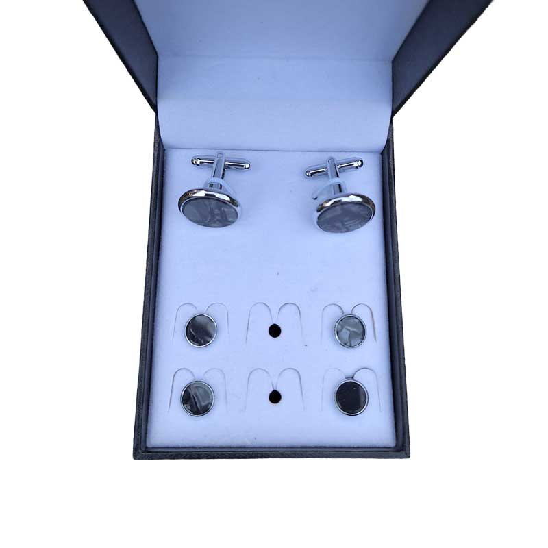 Knopen Set Zwart Marmer, Rond Met Zilverkleurig Randje - Afbeelding 2