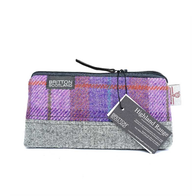 Harris Tweed Highland Range Cosmetic Bag Pink Lavender Plaid - Afbeelding 2