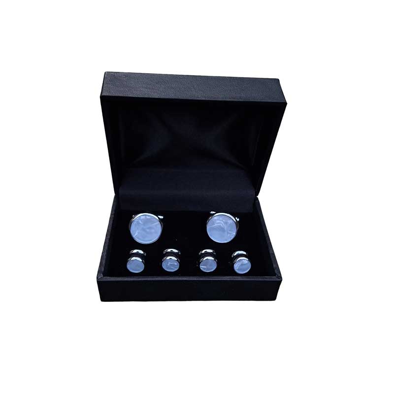 Knopen Set Wit Parelmoer, Rond Met Zilverkleurig Randje