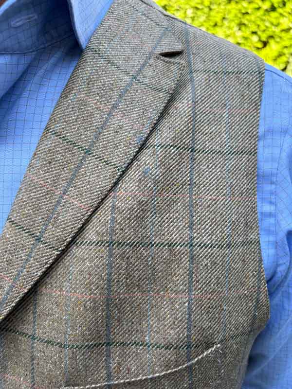 Zijden Vestje Wales Met Revers In Sand Multi Color Check - Afbeelding 3