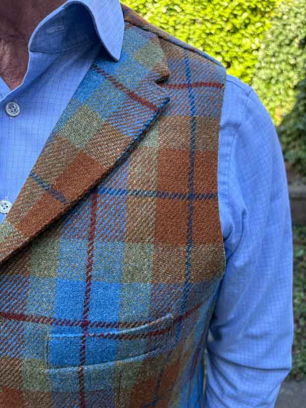 Harris Tweed Vestje Wales Met Revers In Gold Tartan - Afbeelding 3