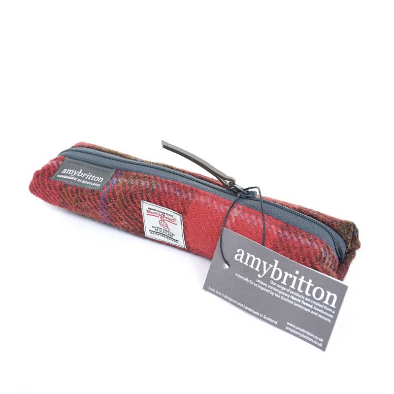 Harris Tweed Highland Range Slim Pencil Case Red Plaid - Afbeelding 2