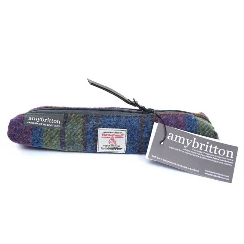 Harris Tweed Highland Range Slim Pencil Case Purple Multi Plaid