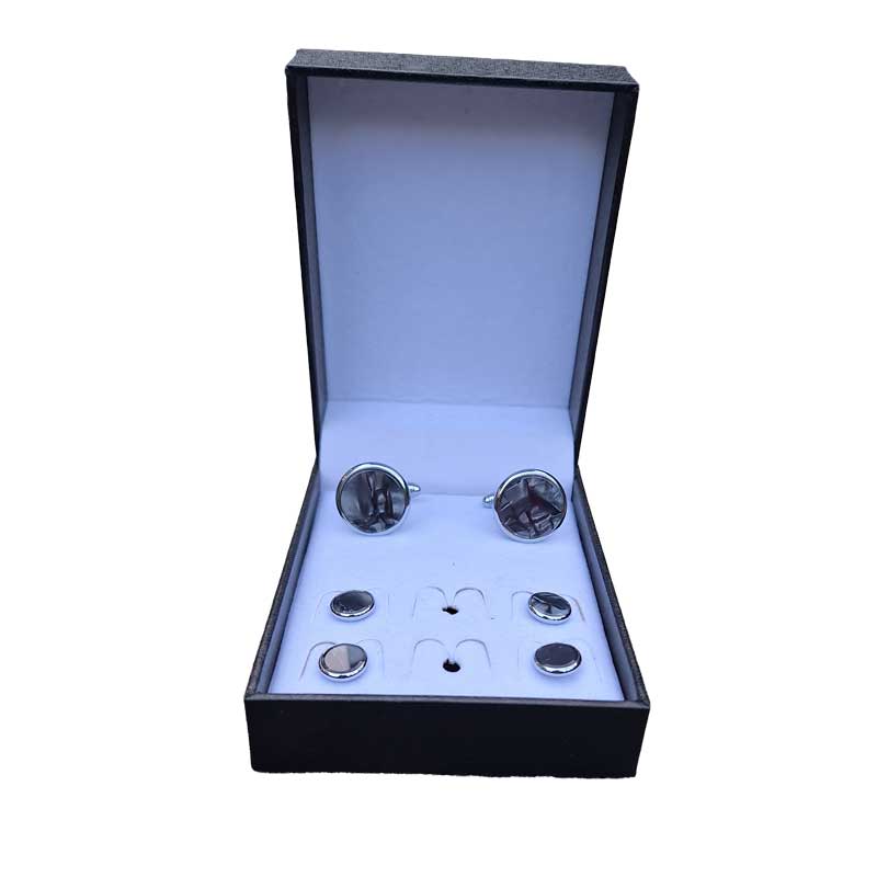 Knopen Set Zwart Marmer, Rond Met Zilverkleurig Randje