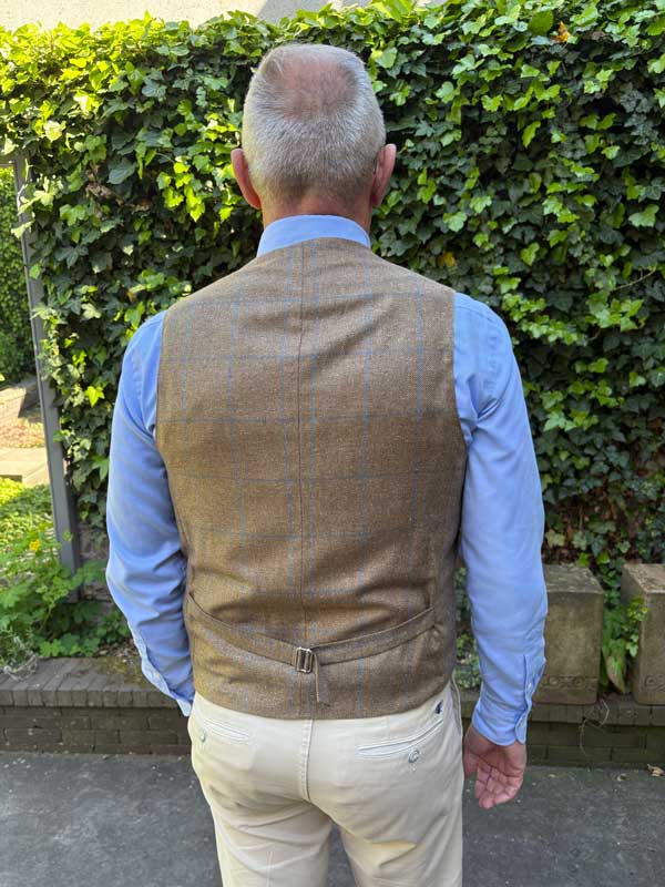 Zijden Vestje Wales Met Revers In Beige Check - Afbeelding 2