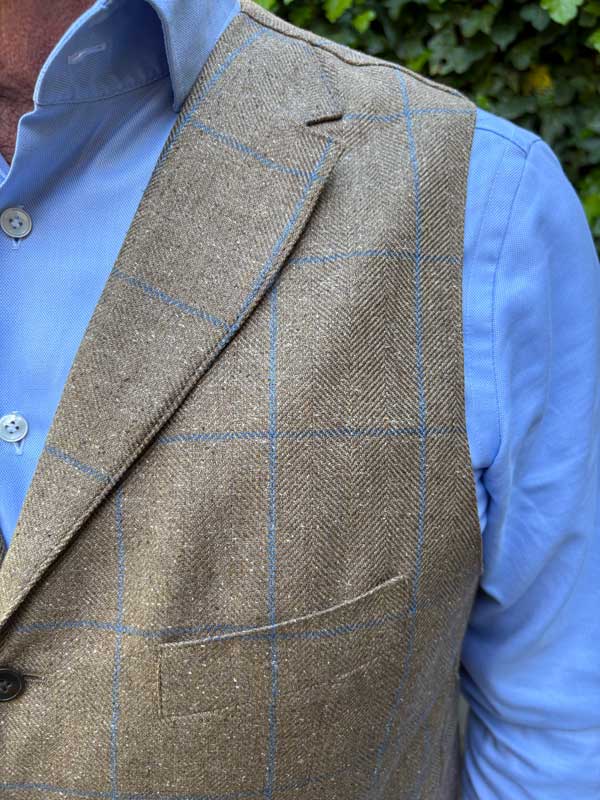 Zijden Vestje Wales Met Revers In Beige Check - Afbeelding 3
