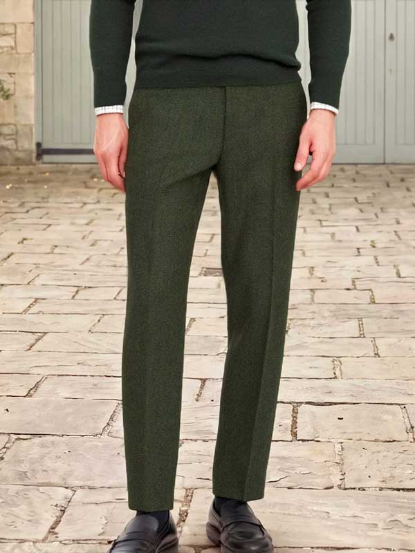 Harris Tweed Pantalon "Mr. Miller" In Green Island herringbone