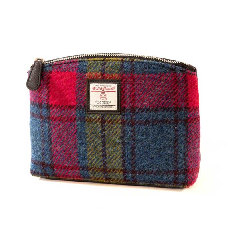 Harris Tweed Cosmetic Bag In Blue/Pink Check