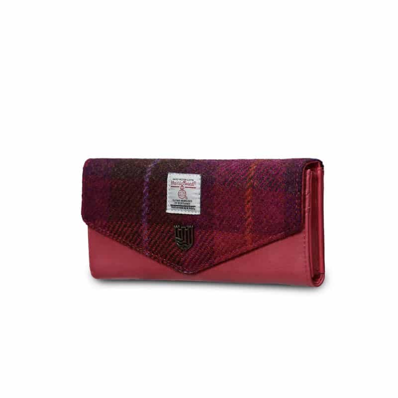 Harris Tweed Portemonnee, The Large Clasp, Fuchsia Tartan