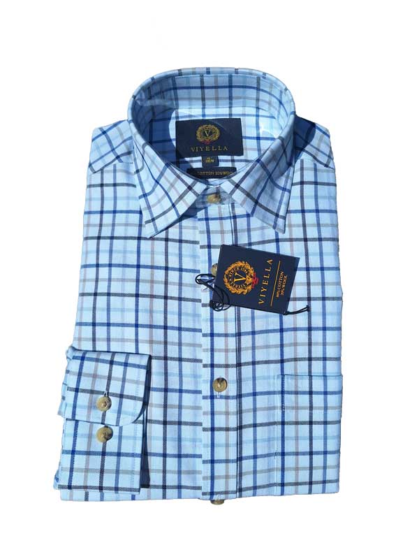 Viyella 80/20 Light Blue Tattersal Classic Fit Shirt