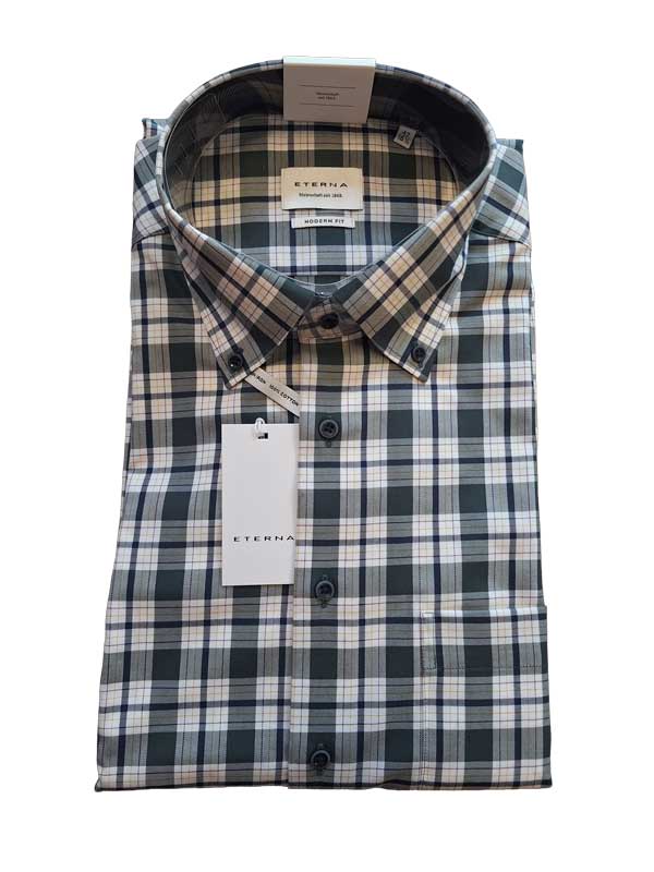 Eterna Overhemd, Modern Fit, Katoen, Green Check