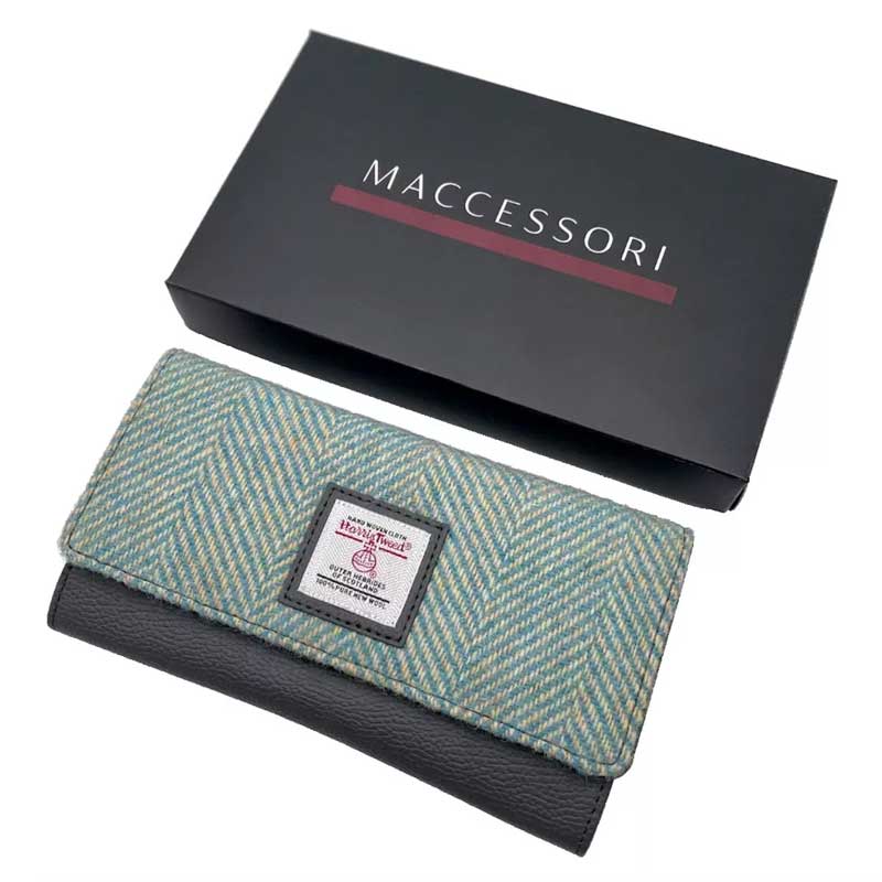 Harris Tweed Ladies Envelope Purse In Turquoise Herringbone - Afbeelding 4