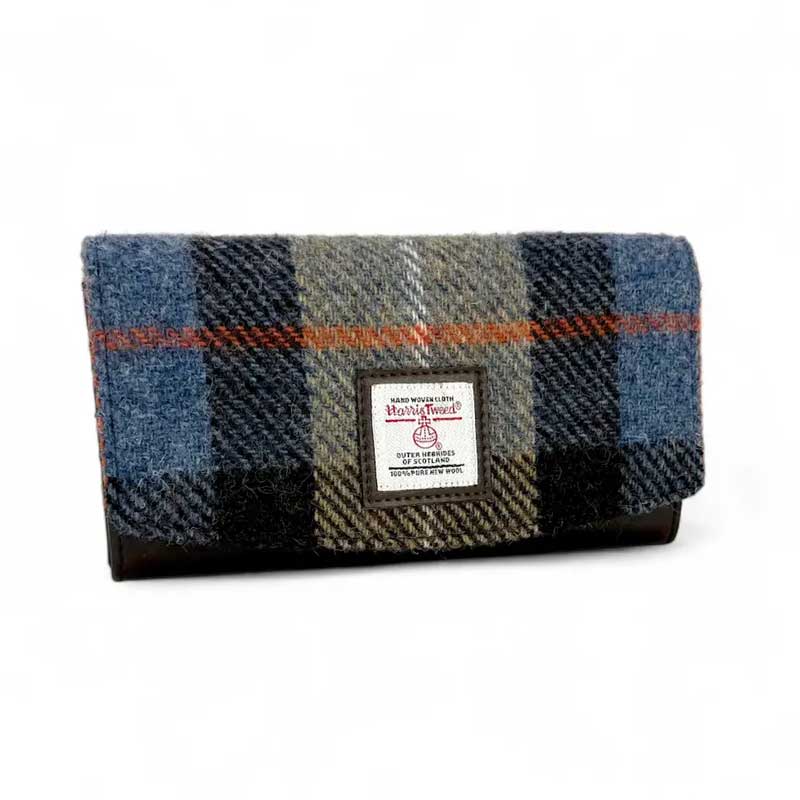 Harris Tweed Ladies Envelope Purse In Blue/Brown Check